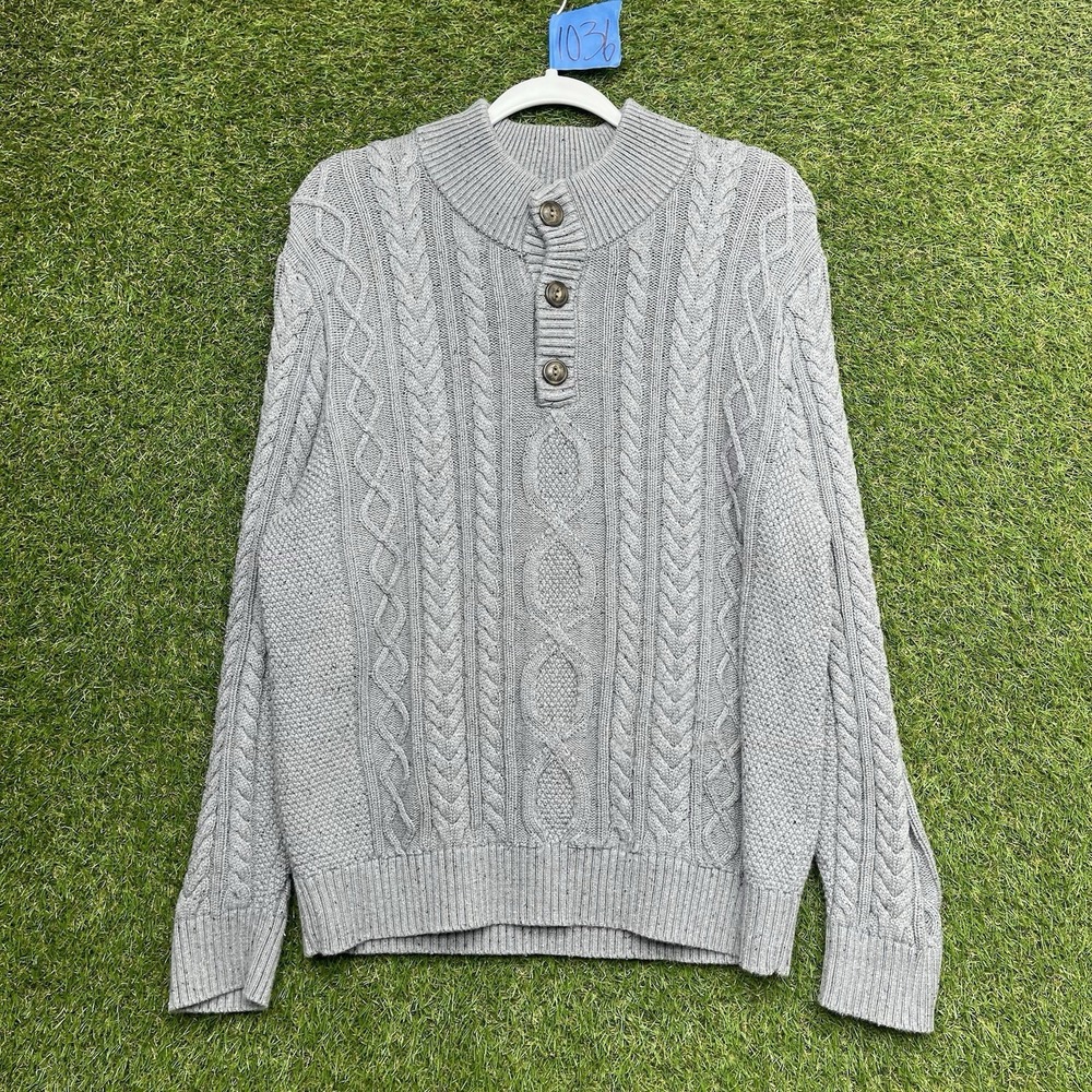LL Bean Sweater Mens Large Henley Soft Cotton Heritage Comfy Slim Fit Cable Knit